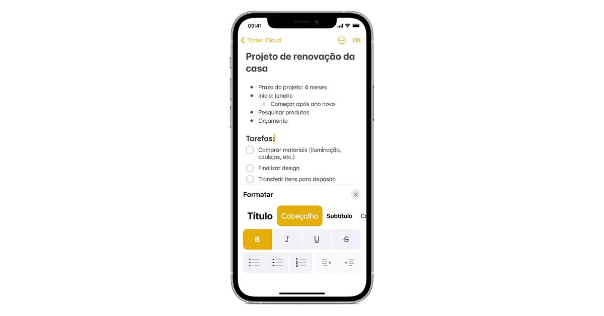 celular com o bloco de notas aberto