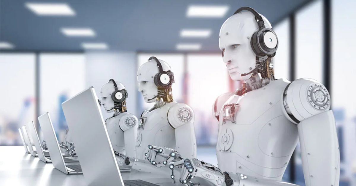 robôs com fones de ouvido trabalhando futuramente nas profissões que serão substituídas pela IA