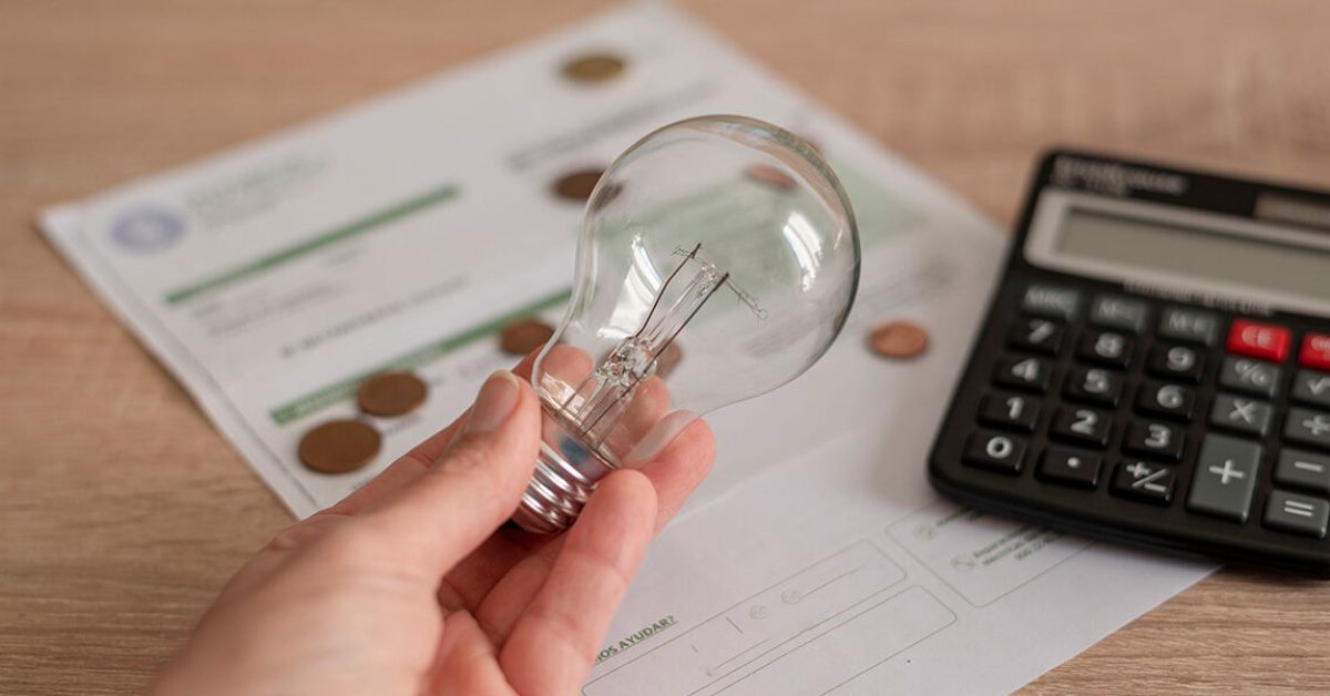 Uma mão segurando uma lâmpada com o Programa Luz do Povo